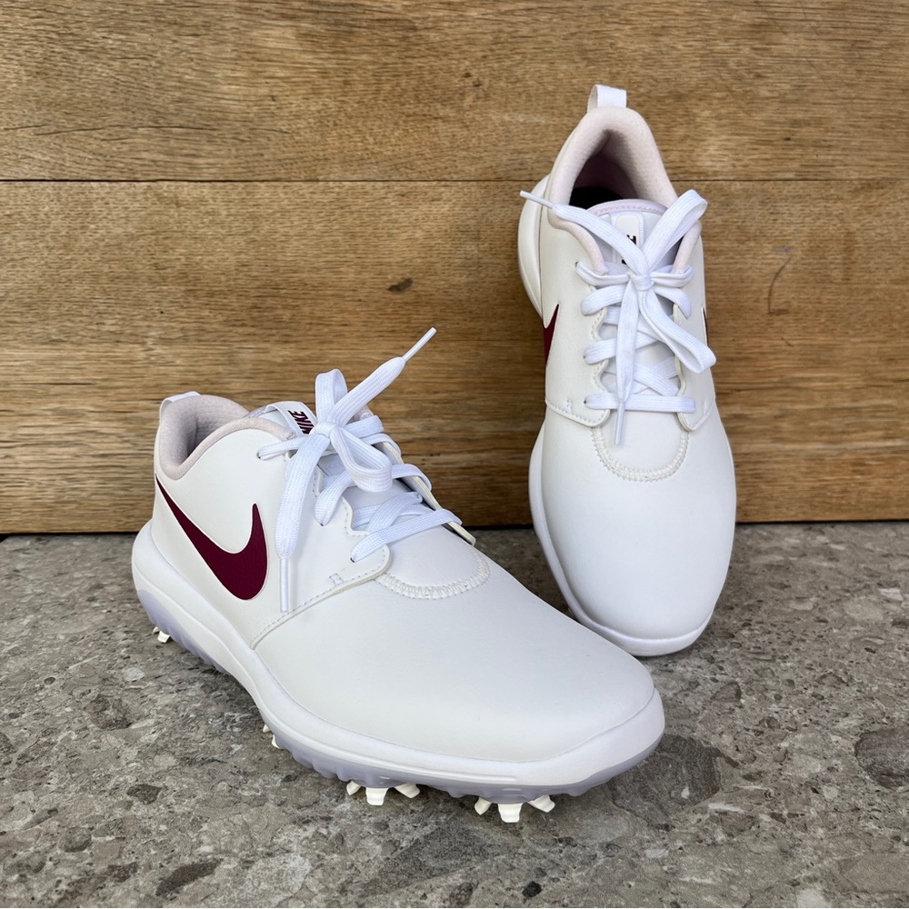 NWOT Women’s Nike Roshe G Tour Golf Cleats Shoes White Maroon (Plum) AR5582-103